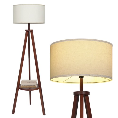 Tripod shelf floor lamp wooden - floor,