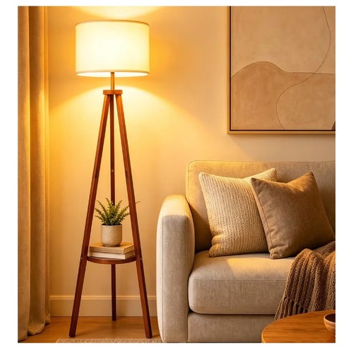 Wooden tripod floor - tripod, lamp