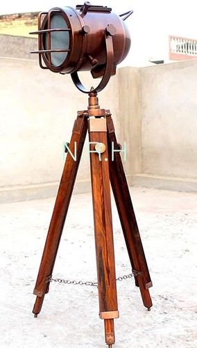 Copper floor lamp with wooden - with,