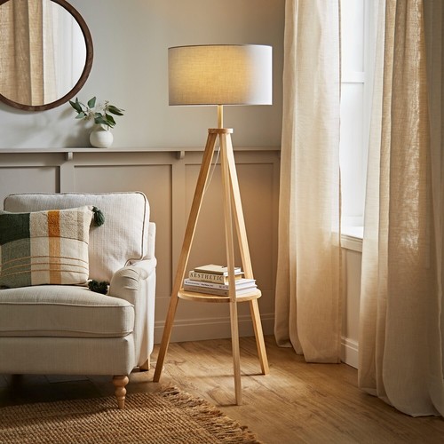 Wooden tripod floor - wooden, lamp