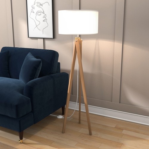 Wooden tripod floor - wooden, lamp